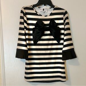 Dainty Jewells Black and Tan Striped Bow Top